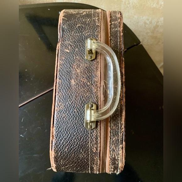 Vintage Cosmetics Case Brown Leather with Clear Handle, Fair Condition - Picture 3 of 9